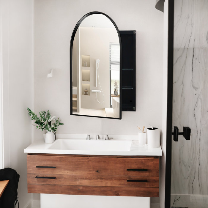 Ebern Designs 24X36 Inch Arched Recessed Medicine Metal Framed